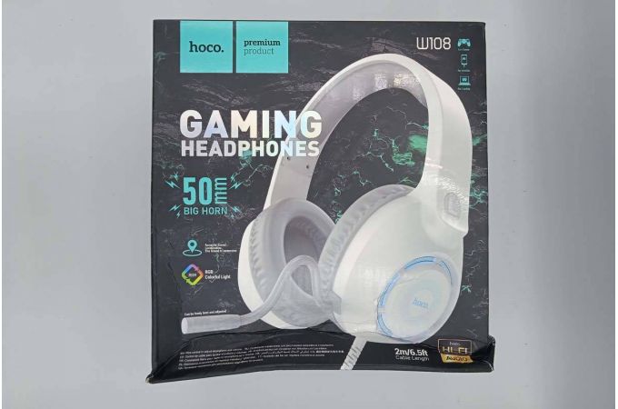 Наушники мониторные проводные HOCO W108 Белые для ПК (3.5 мм/USB)  (УЦЕНКА! МЯТАЯ УПАКОВКА)