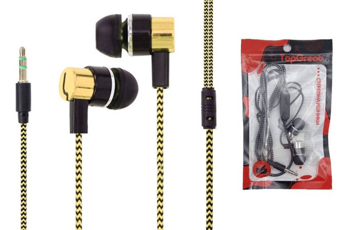 Наушники вакуумные проводные TOPGREAT c микрофоном (золотой)