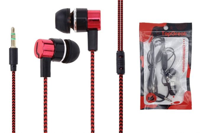 Наушники вакуумные проводные TOPGREAT c микрофоном (красный)