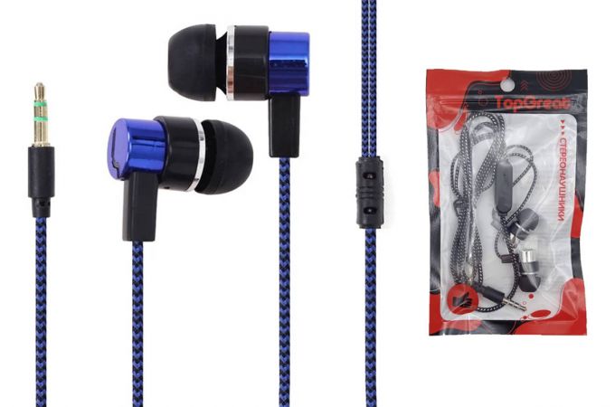 Наушники вакуумные проводные TOPGREAT c микрофоном (синий)