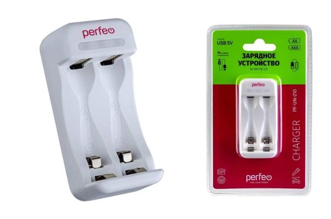 Зарядное устройство для аккумуляторов Perfeo PF-UN-210 Ni-MH/CD, 5V, 2 слота, AA/AAA