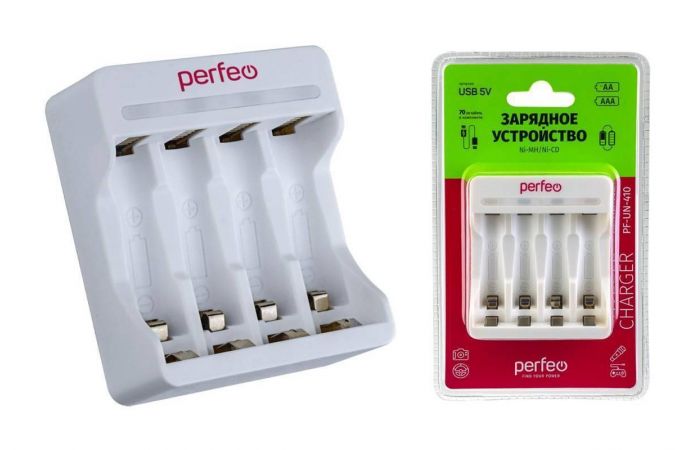 Зарядное устройство для аккумуляторов Perfeo PF-UN-410 Ni-MH/CD, 5V, 4 слота, AA/AAA