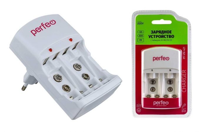 Зарядное устройство для аккумуляторов Perfeo PF-VN-421 Ni-MH/CD, 220V, 4 слота, AA/AAA/9V, таймер