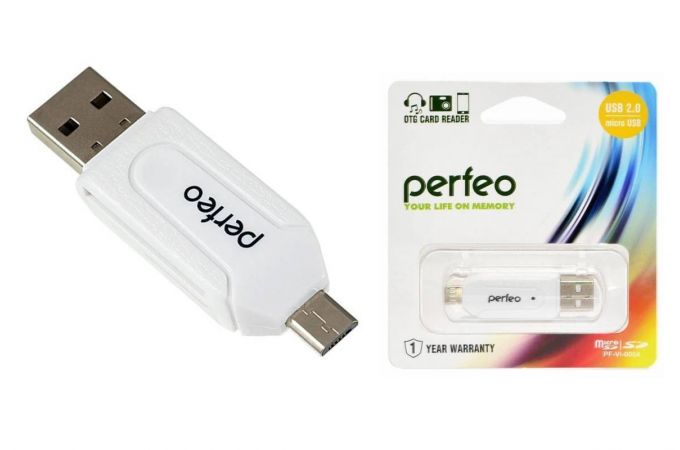 Картридер Perfeo Card Reader SD/MMC+Micro SD+MS+M2 + adapter with OTG, (PF-VI-O004 Blue) синий