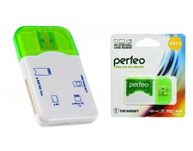 Картридер Perfeo Card Reader SD/MMC+Micro SD+MS+M2, (PF-VI-R010 Green) зеленый