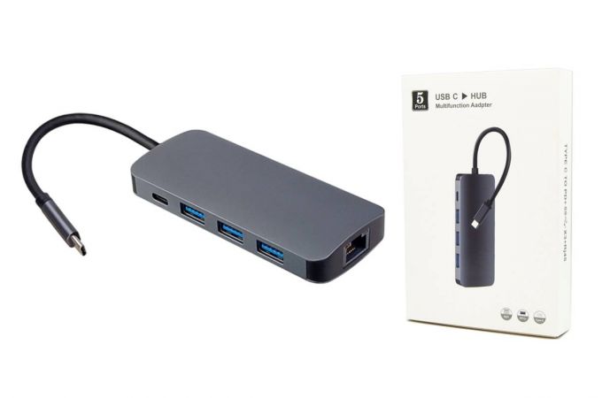 Разветвитель USB HUB Perfeo USB Type-C dock. station 5 in 1 (PF-Type-C-20)