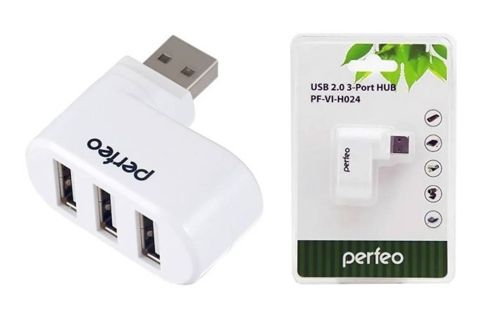 Разветвитель USB HUB Perfeo 3 Port, (PF-VI-H024 White) белый