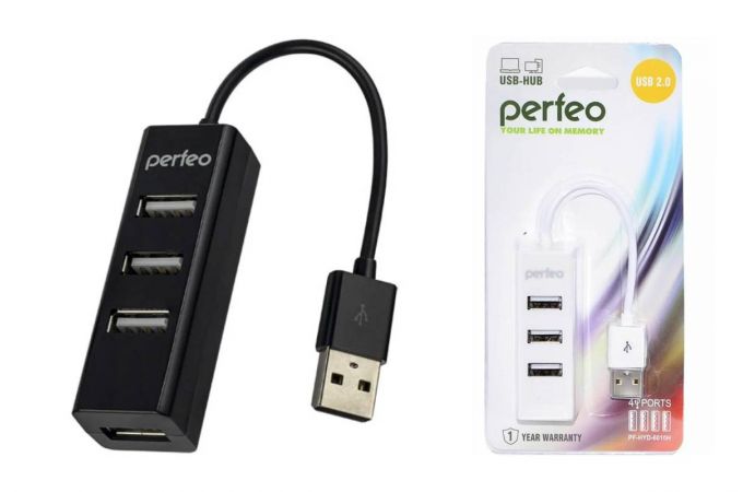 Разветвитель USB HUB Perfeo 4 Port, (PF-HYD-6010H Black) чёрный