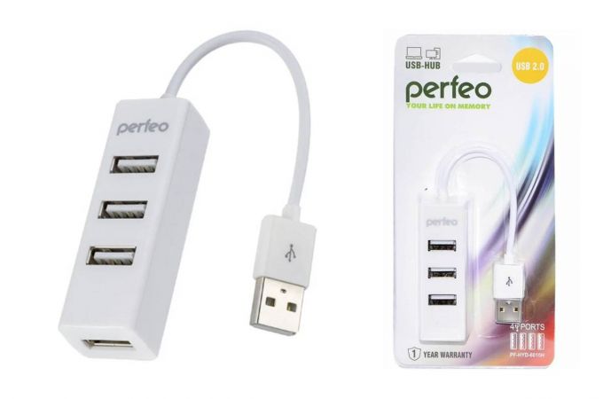 Разветвитель USB HUB Perfeo 4 Port, (PF-HYD-6010H White) белый