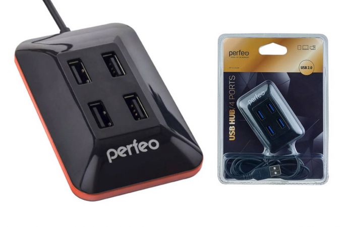 Разветвитель USB HUB Perfeo 4 Port, (PF-VI-H028 Black) чёрный