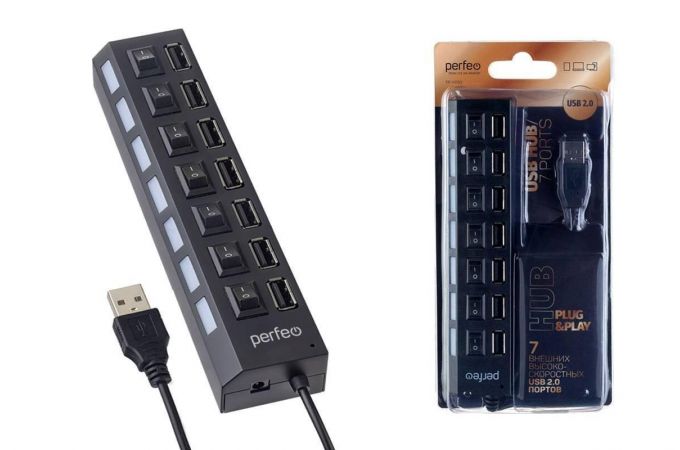 Разветвитель USB HUB Perfeo 7 Port, (PF-H033 Black) чёрный