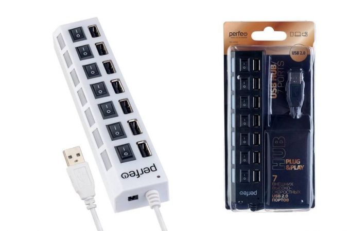 Разветвитель USB HUB Perfeo 7 Port, (PF-H033 White) белый