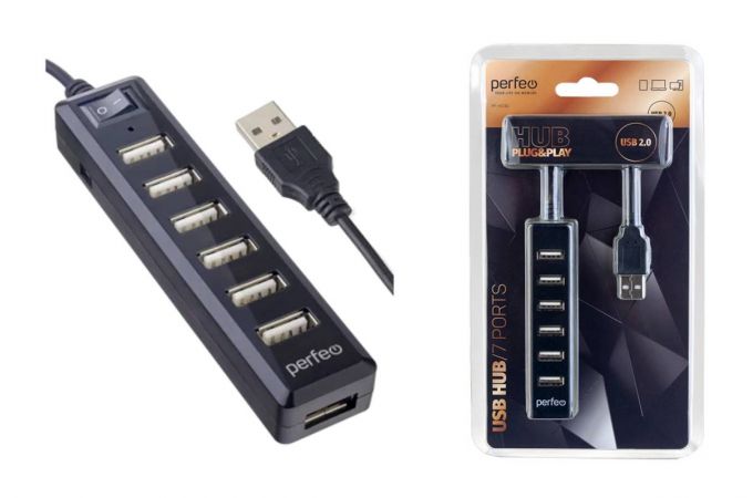 Разветвитель USB HUB Perfeo 7 Port, (PF-H034 Black) чёрный