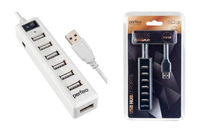 Разветвитель USB HUB Perfeo 7 Port, (PF-H034 White) белый