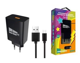 Сетевое зарядное устройство USB + кабель Micro More choice NC52QCm 3.0A QC3.0 быстрая зарядка (Black)