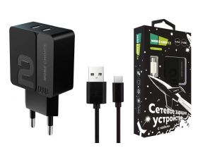 Сетевое зарядное устройство 2USB + кабель Type-C More choice NC46a 2.4A 1м (Black Black)