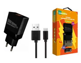 Сетевое зарядное устройство 2USB + кабель Type-C More choice NC24a  2.1A (Black)