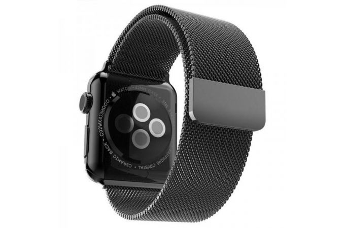 Металлический магнитный браслет  "Миланское плетение" для Apple Watch 38-40 мм цвет черный