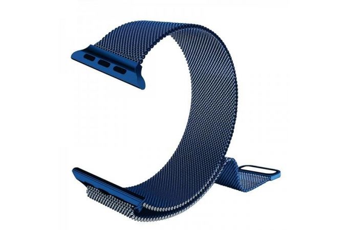 Металлический магнитный браслет  "Миланское плетение" для Apple Watch 42-44 мм цвет синий