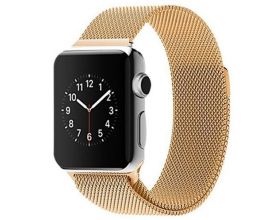 Металлический магнитный браслет  "Миланское плетение" для Apple Watch 42-44 мм цвет золото