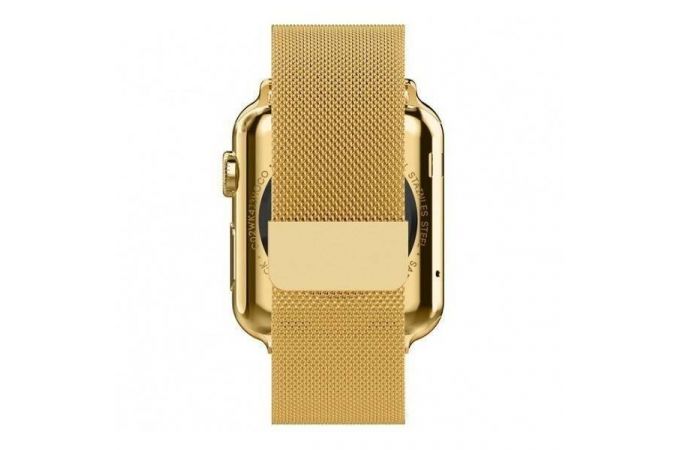 Металлический магнитный браслет  "Миланское плетение" для Apple Watch 42-44 мм цвет золото