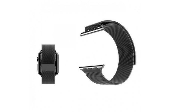 Металлический магнитный браслет  "Миланское плетение" для Apple Watch 42-44 мм цвет черный