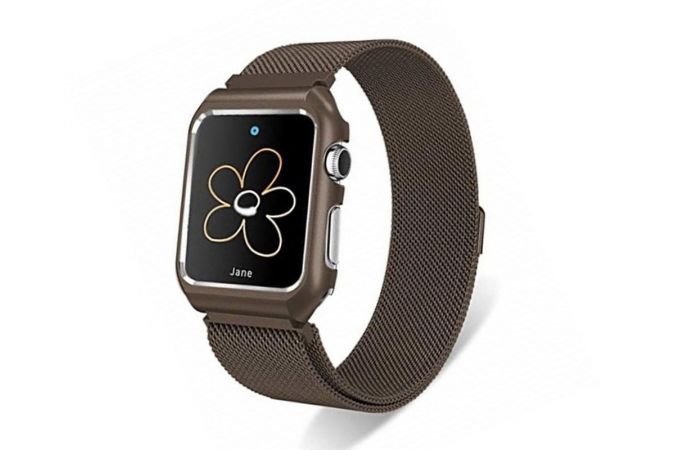 Металлический магнитный браслет  "Миланское плетение" для Apple Watch 42-44 мм цвет коричневый