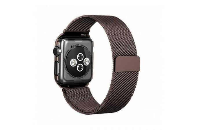 Металлический магнитный браслет  "Миланское плетение" для Apple Watch 42-44 мм цвет коричневый