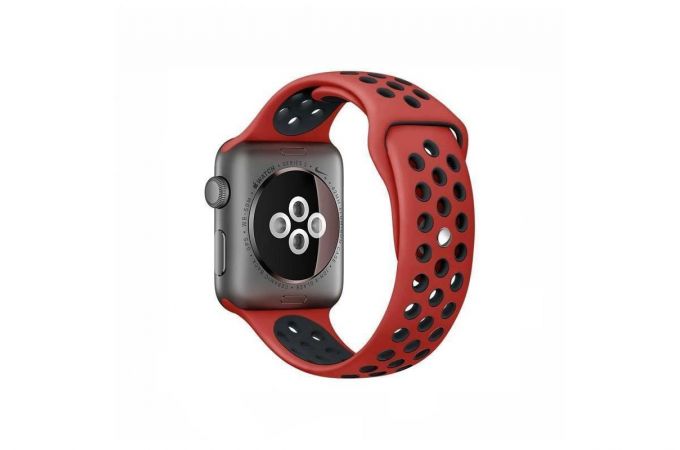 Ремешок силиконовый  "Спорт вариант 2" Apple Watch 38-40 мм красно-черный