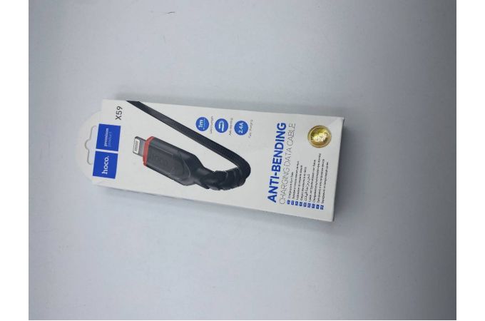 Кабель USB - Lightning HOCO X59, 2,4A (черный) 1м (в оплетке, с усиление сгиба) (УЦЕНКА! МЯТАЯ УПАКОВКА)