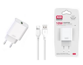 Сетевое зарядное устройство USB + кабель Lightning XO L103 (EU) QC3.0 18W (NB103) new logo, белый