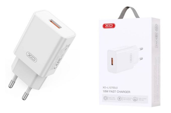 Сетевое зарядное устройство USB XO L127  (EU) USB-A QC18W Fast Charger new logo, белый