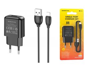 Сетевое зарядное устройство USB + кабель Type-C BOROFONE BA64A Single 2100mAh (черный)