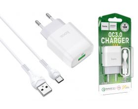 Сетевое зарядное устройство USB + кабель Type-C HOCO C72Q Glorious single port QC3.0 (белый)