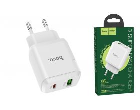 Сетевое зарядное устройство USB + USB-C HOCO N5 Favor dual PD 20W (для iPhone 11-12 серий) (белый)