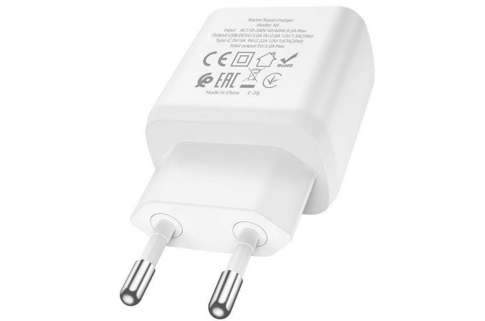 Сетевое зарядное устройство USB + USB-C HOCO N5 Favor dual PD 20W (для iPhone 11-12 серий) (белый)