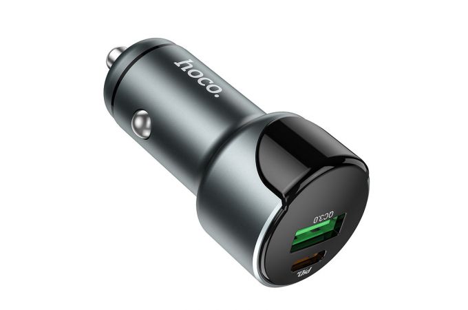 Автомобильное зарядное устройство АЗУ 2USB Type-C HOCO Z42 PD20W+QC3.0 (серый)