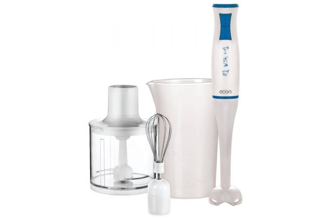 Блендер ECON ECO-401HB белый с синим 700 Вт, нож из нерж. стали, изм., венчик