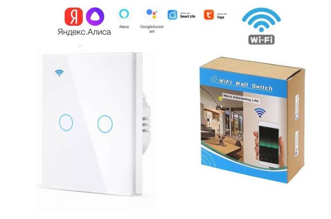 Умный выключатель Орбита OT-HOS12 (2кн, Wi-Fi, сенсор) Белый