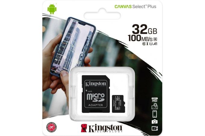 Карта памяти MicroSDHC 32 Gb Kingston class 10 100Mb/s  Canvas Select Plus / SDCS2/32GB