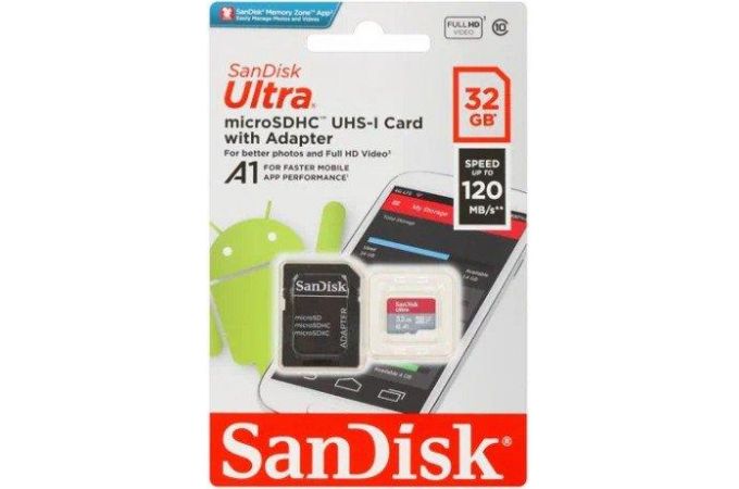 Карта памяти MicroSDHC 32 Gb SanDisk Ultra 120Mb/s  SDSQUA4-032G-GN6MA