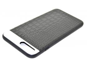 Чехол для iPhone 7 (4.7) кожаный "Под крокодила" с металл. вставкой (черный)