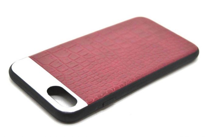 Чехол для iPhone 7 (4.7) кожаный "Под крокодила" с металл. вставкой (красный)