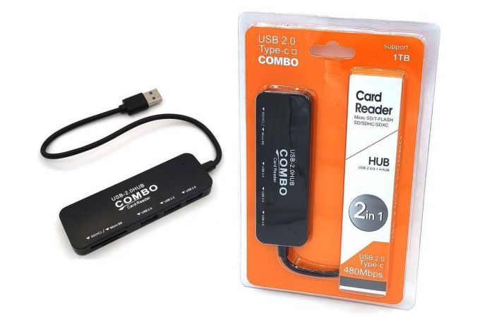 Разветвитель USB HUB 2.0 NN-HB013 на 3 порта + Card Reader SD + MicroSD (черный)