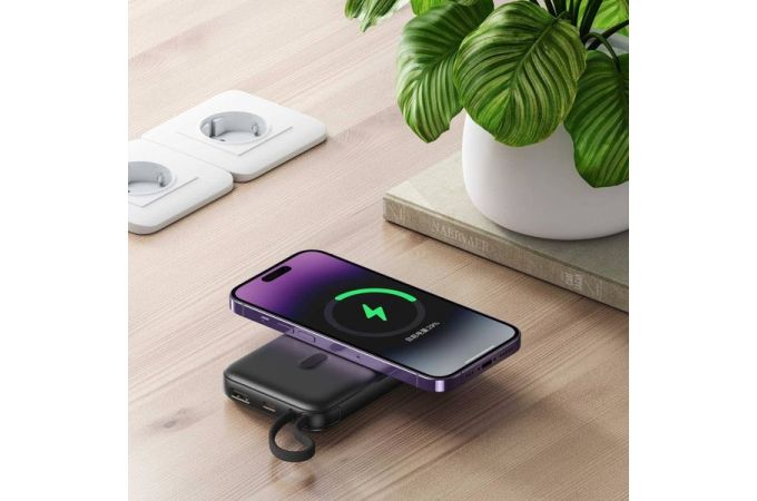 Универсальный дополнительный аккумулятор Power Bank XO PR214 10000mAh 15W Magnetic wireless fast charging power bank with an iPhone cable (Серый)