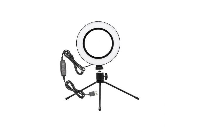 Кольцевая лампа настольная (16 см) для фото и видеосъемки вариант (черный)  (без крепления телефона)