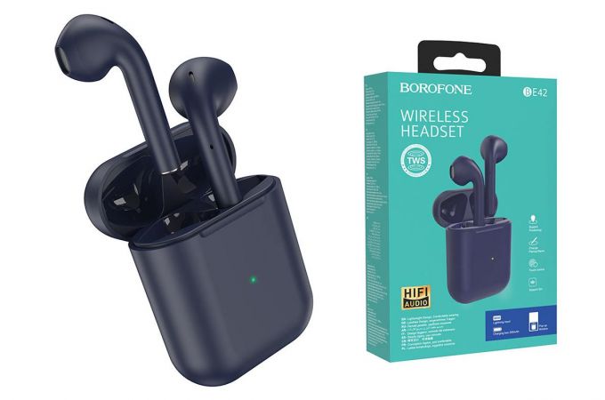 Наушники вакуумные беспроводные BOROFONE BE42 Feliz TWS wireless earphonesl 3.5мм цвет cиняя