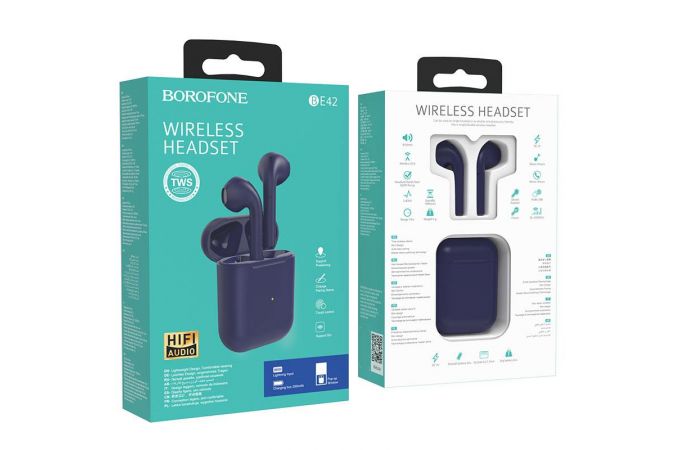 Наушники вакуумные беспроводные BOROFONE BE42 Feliz TWS wireless earphonesl 3.5мм цвет cиняя