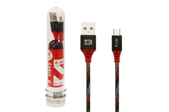 Кабель USB - MicroUSB BYZ BL-690m AM-microBM .4A (черно-красный) 1м (тканевый)