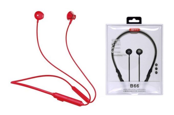 Наушники вакуумные беспроводные (BT ver. 5.0) BYZ B66 вкладыши с микрофоном 120mAh Bluetooth (красный)